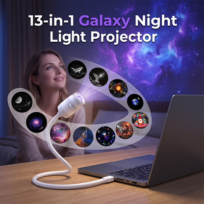 🌌 LIMITED-TIME 50% OFF! 💫 USB lamp with starry sky projection – 13 interchangeable film discs & flexible neck✨