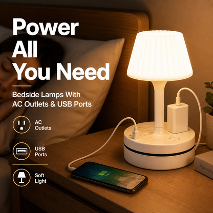 🏆 LIMITED-TIME 50% OFF! 💡 Bedside Lamp with AC Outlets & USB Ports 🔌✨
