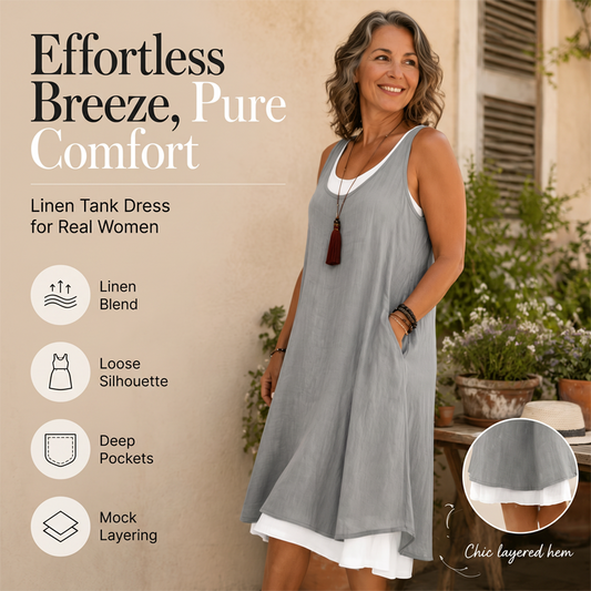 💃 Last Day Sale 50% Off 💐 Women's Casual Loose Sleeveless Fake Two Piece Tank Dress📿Free Pendant🎁