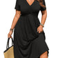 👗 LIMITED-TIME 50% OFF! ✨Plus Size V-Neck Ruched Short Sleeve Midi Dress, Casual Summer Flowy A-Line Dress