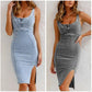 🌸Spring Specials🌸 Adjustable strap U-neck split denim bodycon cami dress