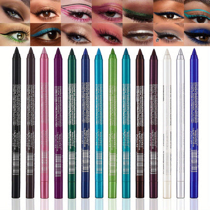 🔥LAST DAY SALE ONLY ￡9.99!!💧14-Pack Waterproof Colored Gel Eyeliner Pencil – Metallic & Shimmer Finishes, Smudge-Proof（Pencil sharpener color is random）