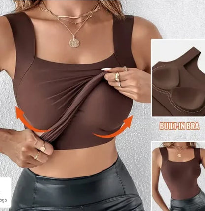 🏆 Last Day Special Price £8.77 ! 💐 Women’s U-Neck Tank Tops with Built-In Bra