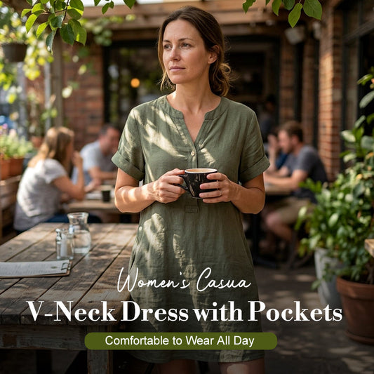 👗 LIMITED-TIME 50% OFF!🏖️ Women's V-Neck Tunic Dress – Relaxed Fit, Pockets & Breathable
