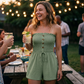 💐 LIMITED-TIME 50% OFF! 💃Women's Strapless Frill Trim Shirred Tie Front Wide Leg Tube Romper