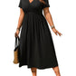 👗 LIMITED-TIME 50% OFF! ✨Plus Size V-Neck Ruched Short Sleeve Midi Dress, Casual Summer Flowy A-Line Dress