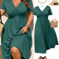 👗 LIMITED-TIME 50% OFF! ✨Plus Size V-Neck Ruched Short Sleeve Midi Dress, Casual Summer Flowy A-Line Dress