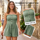 💐 LIMITED-TIME 50% OFF! 💃Women's Strapless Frill Trim Shirred Tie Front Wide Leg Tube Romper