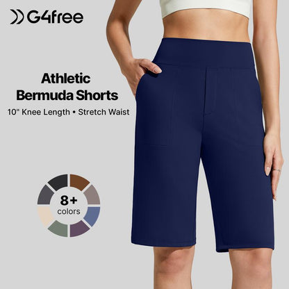 🏆 Last Day Special Price £9.99 ! 💐Women's Bermuda Shorts with Pockets -👍Knee Length Athletic Casual Long Shorts