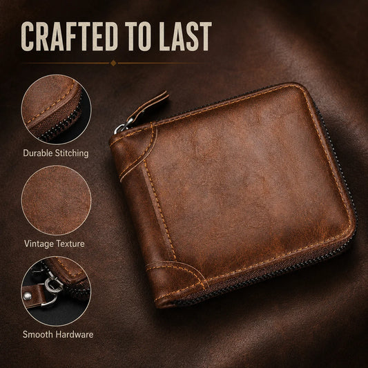 🏆 Last Day Special Price £9.78 !👛Vintage Men's Short Zip-Around Trifold Wallet