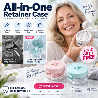 🦷 Last Day Special Price £9.99!🧳 All-in-One Retainer Storage Case — Soaking Compartment, Built-in Mirror & Cleaning Tools