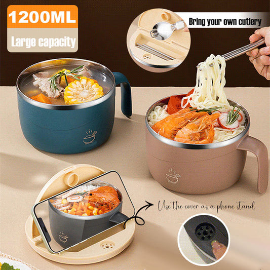 🍜 LIMITED-TIME 50% OFF! ⚡ 304 Stainless Steel Multi-Purpose Anti-Scald Large-Capacity Instant Noodle Bowl 🥢