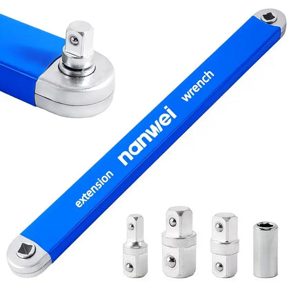 🏆 LIMITED-TIME 50% OFF!🔧Offset Extension Wrench for Tight Spaces, Universal Extension Wrench Set with Socket Adapters, Heavy‑Duty Ratchet Extension Bar for Narrow Hard‑to‑Reach Repair Work