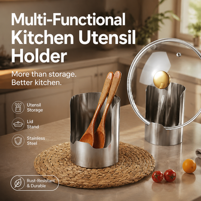 🏆 Last Day Special Price £9.77 ! 🔥Buy more save more🍳Multi‑Functional Kitchen Utensil Holder, Stainless Steel Organizer, for Spoons, Pot Lids & Cooking Gadgets, Countertop Kitchen Storage