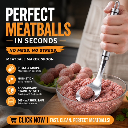 🍳 Last Day Special Price £9.99! 🔥Buy 1 Get 1 Free🎁Stainless Steel Meatball Maker Spoon, Non‑Stick Scoop & Drain Meat Ball Mold Spoon
