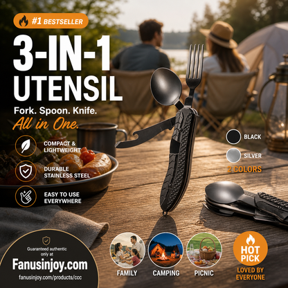 🏆 Last Day Special Price £9.78! 🍴Must-have for outdoor trips 🥄4-In-1 Outdoor Folding Multifunctional Tableware