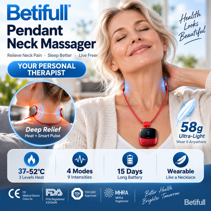 🏆 Last Day Special Price £9.99!🎁Pendant Neck Massager – wearable design, 3 heat levels & 9 intensities melt away stiffness. 🔥