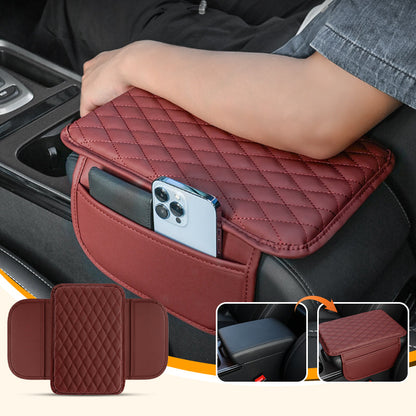 🏆 Last Day Special Price £10.99!🚗Universal Faux Leather Car Armrest Box Booster Cushion – Quilted Armrest Pad with Storage Pocket