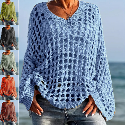 💐Women’s Casual Solid Color Crochet Knit Top – Soft Breathable Knit, Elegant Hollow Crochet Design, Relaxed Fit, Versatile for Daily Casual & Summer Outfits ☀️
