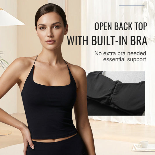 👚 65% OFF FLASH SALE ! ⚡ Women's Open Back Top with Built-in Bra – Stylish Backless Design, Built-in Bra for Comfort, Breathable & Versatile 🌸