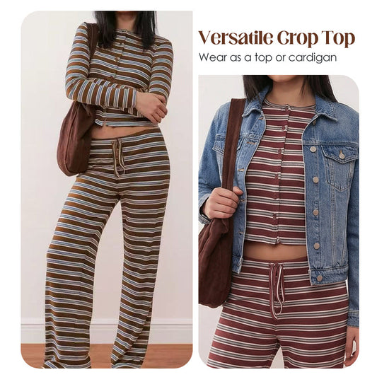 👚 50% OFF FLASH SALE ! ⚡ Women's Striped Knit 2-Piece Set – Soft Stretch Knit Fabric, Classic Striped Pattern, Effortless Matching & Versatile 🧶
