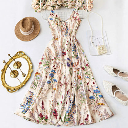 💐Spring Hot Sale 62% OFF!!🌿🌸Plus Size Floral Print Spaghetti Strap Midi Dress