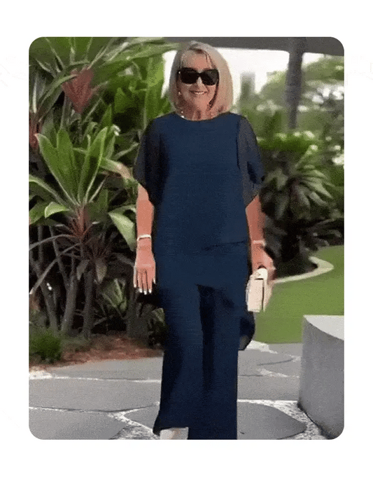 💎 30% OFF! 💎 Charming Irregular Top & Wide Leg Pants Set – Asymmetrical Hem, Flowy Double Layer & All-Day Elegance 👗✨