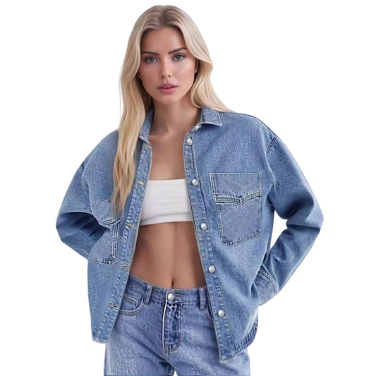 👖 Casual Long Sleeve Denim Shirt Jacket – Soft Washed Denim, Relaxed Fit, Classic Vintage Style, Versatile for Daily Outings & All Seasons ✨