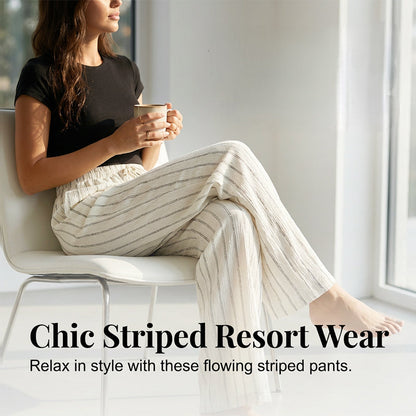 🔥SUMMER HOT SALE🔥 Women's Striped Drawstring Wide-Leg Pants – Lightweight, Breathable & Adjustable Waist For Casual Chic ✨🍃