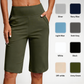 🏆 Last Day Special Price £9.99 ! 💐Women's Bermuda Shorts with Pockets -👍Knee Length Athletic Casual Long Shorts