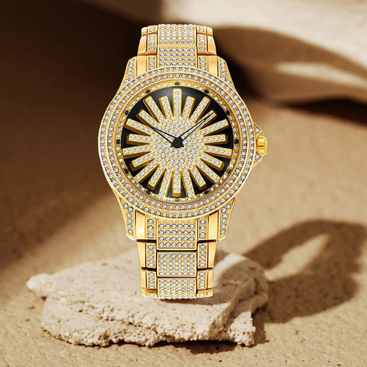 ⌚ Men's Iced-Out Watch with Rotating Dial – Sparkling Crystals, Precise Quartz & Butterfly Clasp