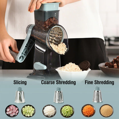 🏆 LIMITED-TIME 50% OFF! 🥕 3-in-1 Rotary Vegetable Slicer – Hand Crank Food Shredder with Suction Base, Slicing & Coarse/Fine Shredding