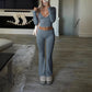 Women's 2-Piece Long Sleeve Crop Top & Flare Pants Set