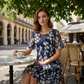 💐SUMMER HOT SALE🎁Short-Sleeved A-Line Evening Dress – Elegant Floral Print, Double-Layer Chiffon & Flattering Knee-Length Cut 👗💙