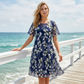 💐SUMMER HOT SALE🎁Short-Sleeved A-Line Evening Dress – Elegant Floral Print, Double-Layer Chiffon & Flattering Knee-Length Cut 👗💙