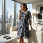 💐SUMMER HOT SALE🎁Short-Sleeved A-Line Evening Dress – Elegant Floral Print, Double-Layer Chiffon & Flattering Knee-Length Cut 👗💙