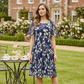 💐SUMMER HOT SALE🎁Short-Sleeved A-Line Evening Dress – Elegant Floral Print, Double-Layer Chiffon & Flattering Knee-Length Cut 👗💙