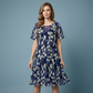 💐SUMMER HOT SALE🎁Short-Sleeved A-Line Evening Dress – Elegant Floral Print, Double-Layer Chiffon & Flattering Knee-Length Cut 👗💙