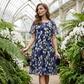 💐SUMMER HOT SALE🎁Short-Sleeved A-Line Evening Dress – Elegant Floral Print, Double-Layer Chiffon & Flattering Knee-Length Cut 👗💙