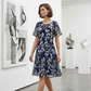 💐SUMMER HOT SALE🎁Short-Sleeved A-Line Evening Dress – Elegant Floral Print, Double-Layer Chiffon & Flattering Knee-Length Cut 👗💙