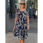 💐SUMMER HOT SALE🎁Short-Sleeved A-Line Evening Dress – Elegant Floral Print, Double-Layer Chiffon & Flattering Knee-Length Cut 👗💙
