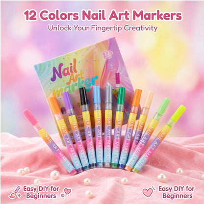 🏆 Last Day Special Price £9.99 ! 🔥Buy more Save more🎁12-Color Nail Art Marker Pen Set