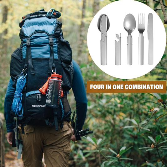 🏆 Last Day Special Price £9.78 ! 🔥Buy 2 Get 1 Free🎁4-in-1 Stainless Steel Portable Cutlery Set
