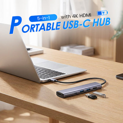 💻 50% OFF NOW ! ⚡ Portable 5-in-1 USB-C Hub with 4K HDMI Output – Ultra Slim, Plug & Play & Stable High-Speed Transmission Design ⚡