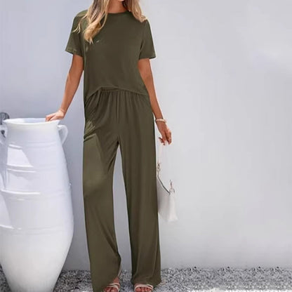 Women's Short Sleeve Top & Wide Leg Pants Set