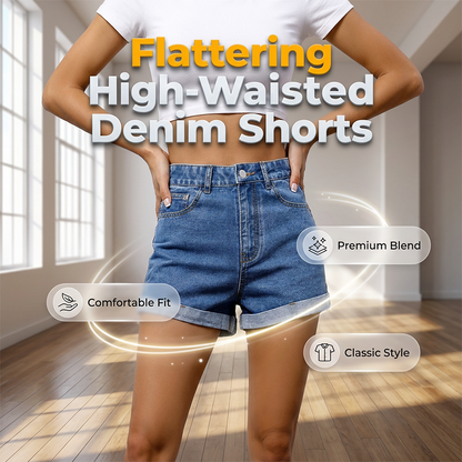 🏖️ Summer Hot Sale 💐 Women's High-Rise Cuffed Denim Shorts