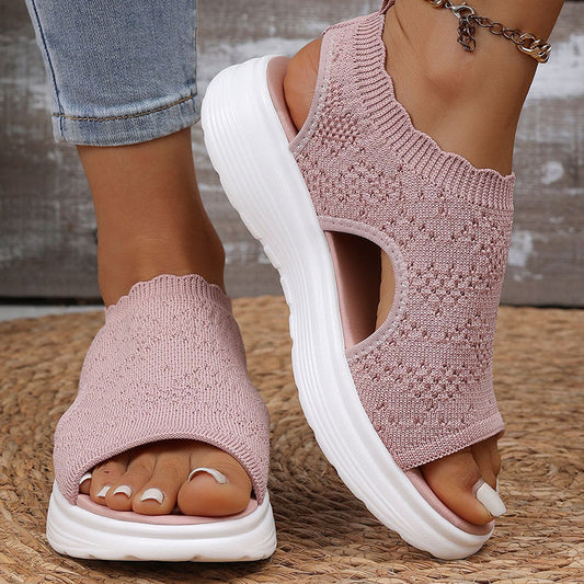 👡50% OFF NOW ! 💐 Women's Breathable Knit Platform Sandals – Air-permeable knit upper, cushioned sole & lightweight comfy summer footwear ✨