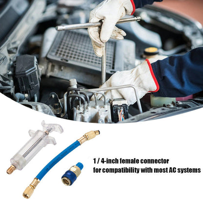 🔧 LIMITED-TIME 50% OFF! 💥Precision AC Oil Dye Injector – Brass Construction, High Pressure Hose, Clear Barrel