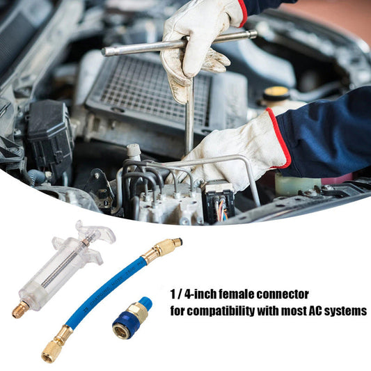 🔧 LIMITED-TIME 50% OFF! 💥Precision AC Oil Dye Injector – Brass Construction, High Pressure Hose, Clear Barrel