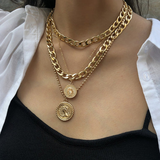 Multi Layered Coin Pendant Necklace for Women